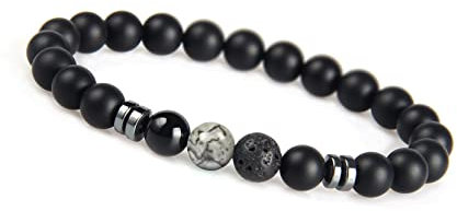 GD GOOD.designs Chakra Perlenarmband aus Onyx Natursteinperlen I Kugelarmband mit grauer Jaspis Perle I Armband Männer (Grau)