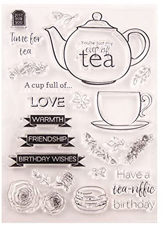 GIVBRO Clear Stamp Seal Stickers Embossing Templates with Teapot Teacup Flower Pattern DIY Craft Mould Scrapbooking Tools