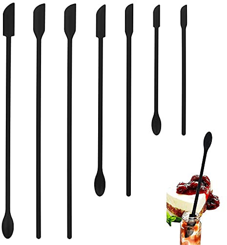 7 Stück Silikon Spatel Set, Kleine Mini silikon spatel Makeup Spatel Küche Lotion Rührer Nahtloses Einteiliges Design Holen Ketchup Senf Lebensmittel Flaschen spatel für die Küche (Schwarz)