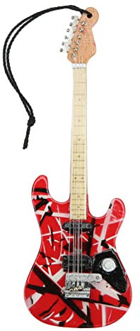 HERCHR E-Gitarren-Ornament aus Holz, musikalische Ornamente mit Schnur für Weihnachtsbaumdekoration, Geschenk für Gitarristen, 12 cm
