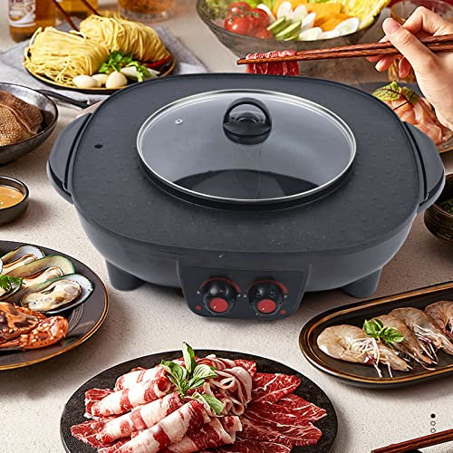 2 in 1 Hot Pot Cucina Multifunzione BBQ Elettrico Hotpot Forno Senza Fumo Grill Grill Elettrico