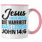 Trendation - Bibel Vers Tasse Jesus der Weg die Wahrheit das Leben für Christen Becher Gläubige Ostern Weihnachten. (Rosa)