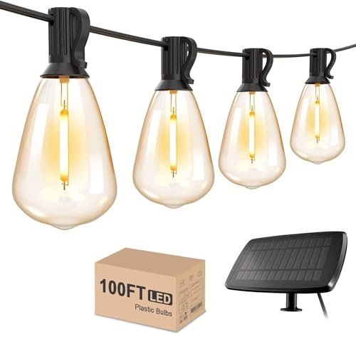 Svater Solar Lichterkette Aussen 30M, ST38 100FT Lichterkette Außen Solar 50+2 E12 1W Wasserdicht Splitterfrei Glühbirnen Garten Lichter für Terrasse Balkon 2700k Warmes Weiß