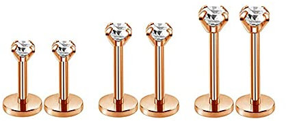 18g Round CZ Labret Cartilage Tragus Monroe Lip Nose Helix Studs Earrings for Women Men Girls Stainless Steel Cubic Zirconia Tiny Stud Piercing Jewelry Gifts 1.0*6*8*10 2/3/4mm 3Pairs Set (Rose Gold)
