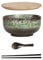 Cteahrow Set di ciotole in ceramica per ramen (4 pezzi) con bacchette a cucchiaio ， scodella per zuppa grande da 1100 ML, insalatiere per zuppa, ciotola per pho e sushi (Set di ciotole verdi)
