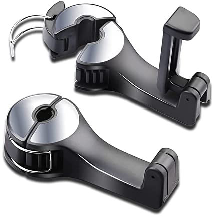 Youery Car hooks, 2PCS Car Storage Organizer Bag Hooks, 360° Rotation 2 in 1 Car Seat Hidden Hooks, General Car Headrest Hooks, Car Seat Back Hook, for Hang Purse, Shopping Bag (Silver)
