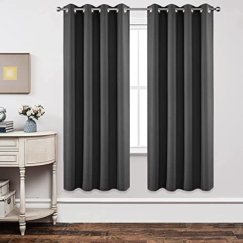 Joydeco Blickdichte Vorhänge mit Ösen Gardinen 2er Set, Verdunkelungsvorhang Thermovorhang Hitzeschutz, Ösenvorhang für Schlafzimmer Wohnzimmer (2xH183xB117, Dunkelgrau)