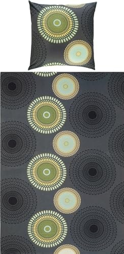 REDBEST Bettwäsche Biber Mandalas anthrazit-grün Größe 80x80 cm / 155x200 cm - mollig warm, temperaturausgleichend, mit Reißverschluss