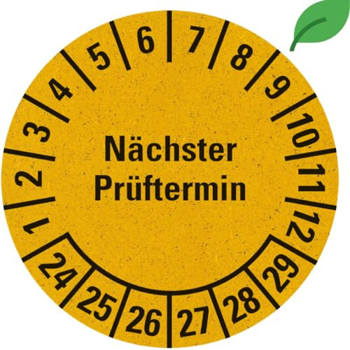 Dreifke® Prüfplakette Nächster Prüftermin 24-29, gelb, Graspapier, Ø 30mm, 500/Rolle