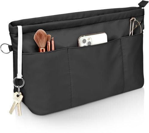 Betoores Handtaschen Organizer, Taschenorganizer Nylon Wasserdicht Taschen Organizer Shopper, Tote Bag Organizer mit Schlüsselbund und Reißverschluss, Schwarz-M