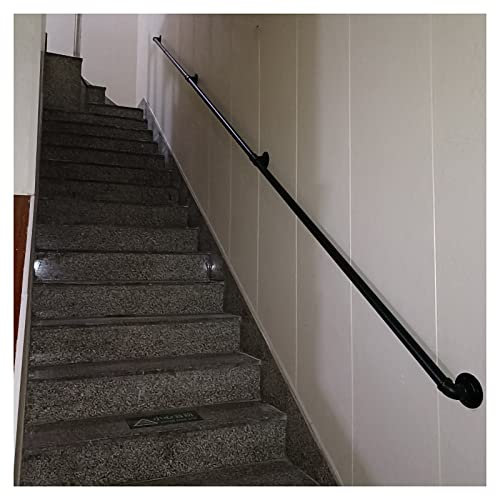 ASHILD Rustikaler industrieller Rohrhandlauf 25 cm bis 600 cm Kleiderbügel, Geländer aus Schmiedeeisenrohr, Wandstützgeländer, Handlauf für Außen- und Innentreppen, Veranda, Deck (Größe: 600 cm)