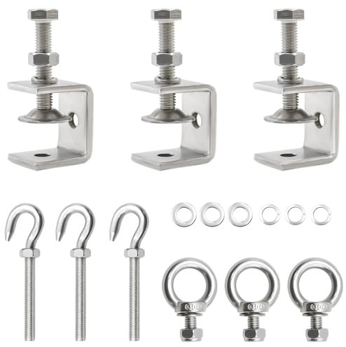 alwaiiz Edelstahl C-Zwingen 9 Stück Set, C Clamp mit Edelstahl Haken und Ringschrauben, Einstellbar C Klemme für Holzarbeiten und Schweißen