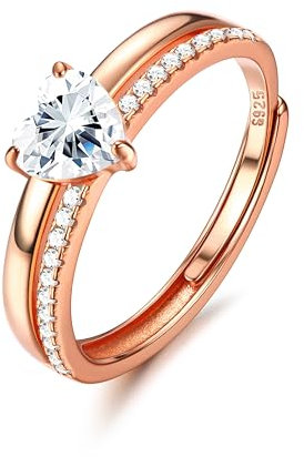 Adramata Ring Silber 925 Damen Verstellbar Daumenring CZ Glänzende Herzring Eheringe Silber 925 Verlobungsring Promise Engagement Ringe Frauen Stapeln Rosegold Band Ring Gold Silber Ring für Damen