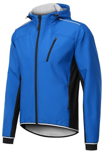 Radlerjacke Herren Winter Thermo Fleece Fahrradjacke Outdoor Wasserdicht Atmungsaktiv Radjacke Winterjacke zum Bergsteigen, Wandern und Radfahren bei kaltem Wetter(Blau,XXL)