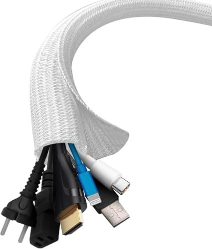 Cable Tidy Sleeve, 13mm/∅0.51-3m/9.8ft Cable Management Sleeve, Wire Loom Self-Closing Tube Wire Organizer for TV PC Home-White