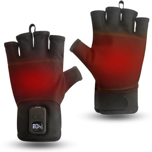 uncn Heated Gloves Fingerless for Men Women Work Touchscreen Gloves,Digital Display Screen 3 Heating Levels 4 Time Settings Winter Cold Weather Rechargeable (M)