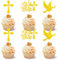 DazzJoy Glitzer Tortendeko Taufe,Gold God Bless Deko Torte,12 Stück Taufe Tortendeko Kommunion Deko,Kommunion Cake Topper Taufe,Kreuz Cupcake Deko,Firmung Deko für Torten,Kuchendeko Taufe
