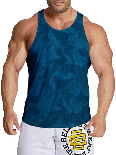 Agilelin Herren Workout Stringer Tanktop,Schnell Trocknende Netzhemd,Strecken Gym Muskelshirts, Training Sport Shirts(Blue/L)