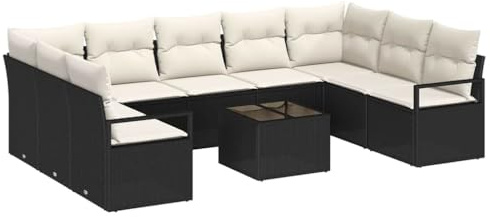 vidaXL Sofa Set 10 STK. Schwarz [Synthetisch]: Poly Rattan