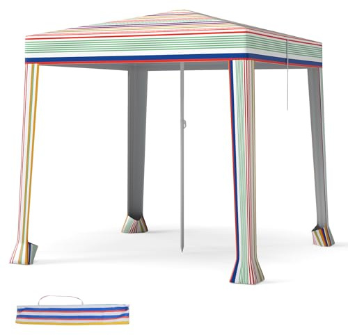 COSTWAY Strandzelt 2 x 2 m, Sonnenzelt aufklappbar mit Sandsäcken & Tragetasche, Sonnenschutz Windschutz Strandmuschel, Outdoor-Schatten für Camping, Picknick, Familienausflüge