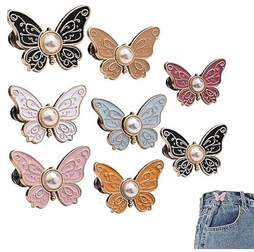 Detachable Butterfly Clips, Butterfly Pant Waist Tightener, Instant waist buckle that does not require sewing,Cute jeans buckle pin waist tightener, adjustable waist buckle clip (A# 8pcs)