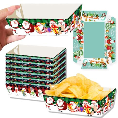 SZJFYMQ 12 Stück Weihnachtsparty Zubehör, Filmabend Snack-Tabletts, Film-Papier-Lebensmitteltablett, Partyschale Delikatpapieren für Weihnachten, Filme, Partyzubehör, Dekorationen