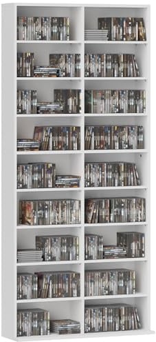 HOMCOM Rangements pour CD et DVD 18 Compartiments 78,5x24x175cm Blanc