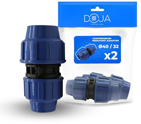 DOJA Barcelona PP Kupplung Reduziert MDPE Reduzierkupplung - 40mm x 32mm - 2er-Pack - PE Rohr Klemmverbinder für Schnelle Montage, Robustem, Verhindert Leckagen, Rohr für Trinkwasser Rohrverbinder
