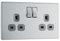 BG Electrical Double Switched Power Plug Wall Socket, Flatplate Screwless, Brushed Steel, Grey Inserts, 13A, FBS22G