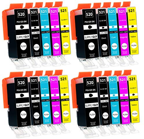 Supply Guy 20 Druckerpatronen mit Chip kompatibel mit Canon PGI-520 CLI-521 für Canon Pixma IP3600 IP4600 IP4700 MP540 MP550 MP560 MP620 MP630 MP640 MX860 MX870