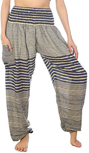 Lofbaz Damen Streak Haremshose mit gesmoktem Bund Dunkelblau Size M