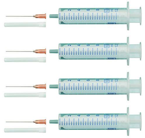 4X 10ml Spritzen-Set, 4 Stück Spritze und Kanüle, Einmalspritzen, Einwegspritze mit stumpfer Nadel für Flüssigkeiten, Hobby, Modellbau und Heimwerk