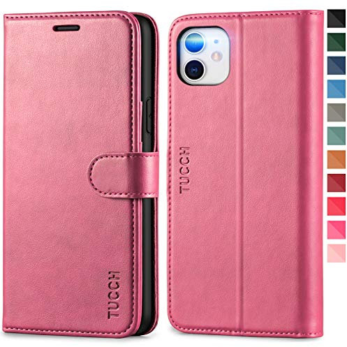 TUCCH Hülle für iPhone 11, TPU Schutzhülle, Stoßfeste Handyhülle mit [RFID-Sperrung Schutz] [Aufstellfunktion] [Kartenfächern] [Magnet] Handytasche Kompatibel Etui für iPhone 11 6,1 Zoll, Rosa