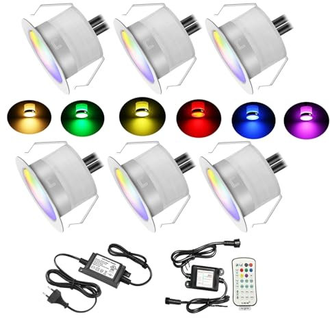 SUBOSI 6er RGBWW 0.6W LED Terrassenbeleuchtung einbaustrahler rgb Bodeneinbauleuchten Ø31mm (4 in 1) Einbaustrahler LED DC12V Boden Licht IP67 Wasserdicht Bodenstrahler Außen Terrasse Garten