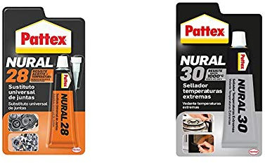 Pattex Nural 28 Sustituto universal de juntas, silicona selladora para juntas de culata, 1 x 40 ml + Pattex Nural 30, masilla selladora especial para temperaturas extremas, 110gr