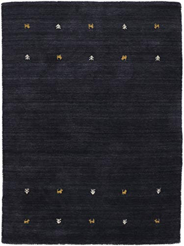 carpetfine Wollteppich Gabbeh Uni Schwarz 240x340 cm | Moderner Teppich für Wohn- und Schlafzimmer