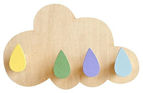 ZOYIEP 4 Haken Kindergarderobe, Holz Kleiderhaken Kinder Garderobenhaken, Wolke Garderobe Kinder Ohne Bohren Garderoben Aufhänger (Holzfarbe)