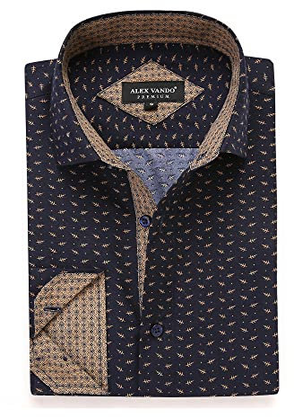 Alex Vando Mens Printed Dress Shirts Long Sleeve Regular Fit Button Down Shirt,Black,L