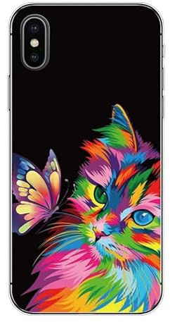 KARTXITAI Case compatible with iPhone X/XS,Shockproof Slim Thin Silicone Protective Anti-Fingerprint Anti-Scratch Anti-Fall phone cover - Butterfly Cat
