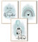 MeinBaby123® Bilder Kinderzimmer | 3er Set DIN A4 Poster Set | Wandbilder | Kinderzimmer Poster | Deko Bilder Kinderzimmer Mädchen und Jungen | Wandposter Premium (Zebra & Luftballon mint)