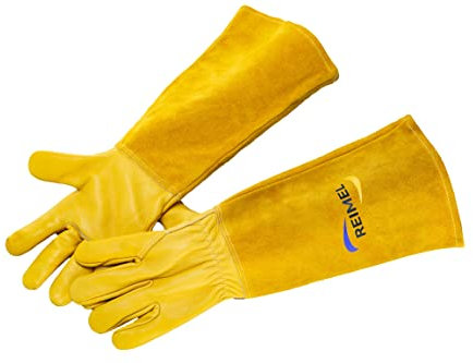 REIMEL Heavy Duty Thorn Proof Gardening Gloves: Leather Gauntlet Gloves for Rose Pruning and Other Tough Tasks for Men and Women. (Medium)