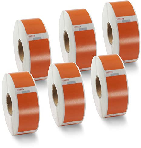 BETCKEY - 6 Rollen Orange Adressetiketten Kompatibel mit DYMO 11352(S0722520), 25mm x 54mm, 3000 Farbige Etiketten für LabelWriter 450, 4XL NICHT passend 550 oder 5XL