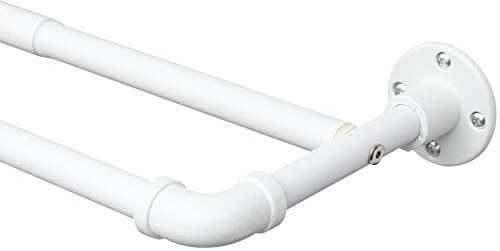 Harrms Industrial Double Curtain Pole, Curtain Poles for Eyelet Curtains, Matt White, 74-200cm, Extendable Metal Curtain Rod Blackout Room Darkening Curtain Pole for Bedroom Living Room