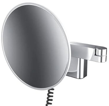 Emco LED Rasier- und Kosmetikspiegel, Wandmodell, Doppelgelenkarm, Vergrößerung 3- Fach, rund, Spiralkabel und Stecker, Light System, Farbe: Schwarz