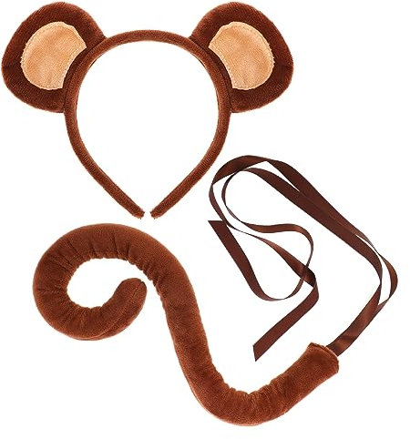 XEPST Tieraffe Kostüm Set, Affenohren und Schwanz Set mit Affenohren Stirnband und Affenschwanz für Tierkostüm Cosplay Geburtstagsparty Zubehör Halloween Kostüm Kostüm Partyzubehör