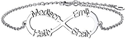 Bestyle Fussketten für Frauen Infinity Fußkettchen Edelstahl Vier Namen Fußkette Mädchen Ankle Chain Personalisierter Fußschmuck Wasserfest Längenverstellbar 22-27cm Silber