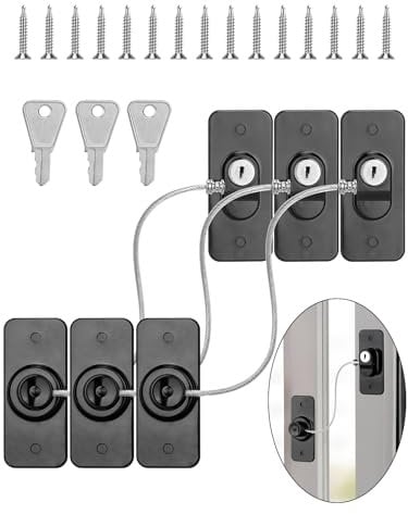 Bohoray 3 Piezas Seguro Ventanas Niños,Cerradura Nevera,Seguridad Puertas Niños,Candado nevera Con Tornillo Y Llave,Autoadhesivo No Requiere Taladrar para Puerta, Gabinete, Refrigerador(Negro)