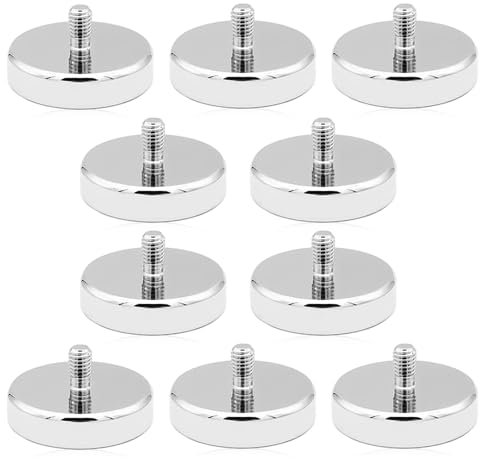 mizikuu Neodym Magnete mit M5 Gewinde, 10 Stück Neodym-Magnet M5 Gewindebolzen 25mm Magnet, 20kg Haftkraft Magnetsysteme, Starker Magnet, Runde Neodym Magnete für Schrauben Öse oder Haken