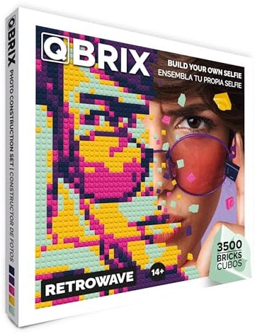 QBRIX Retrowave- Klemmbaustein Mosaik Foto Bausatz, personalisiertes Geschenk, Benutzerdefiniert, Bild Baukasten, Bauset, Pixel Art Kunst Steckbaustein Gemälde…