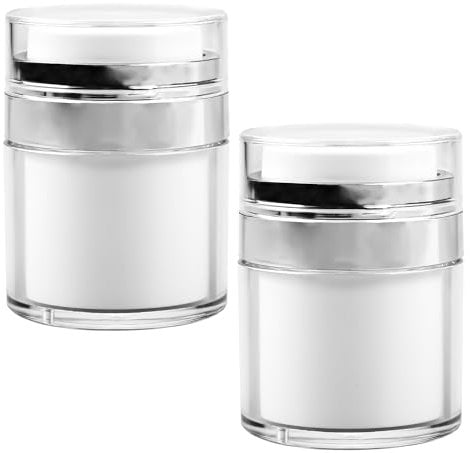Luckious 2Pcs Cream Vacuum Bottles,Airless Pump Travel Cosmetic Jar Container,Portable Empty Refillable Cream Bottles for Lotions Creams Makeup Storage(30ML)